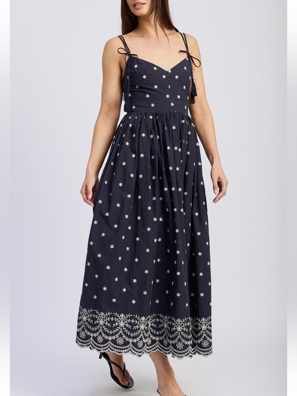 NWT En Saison Nara Embroidery 100% Cotton Midi Sundress